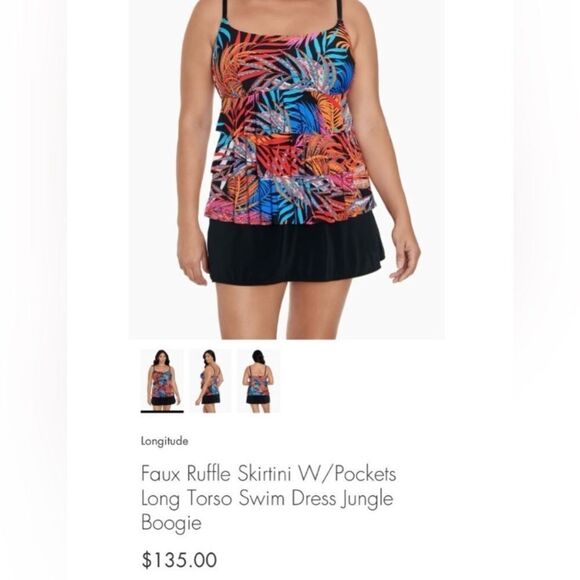 Great Lengths Size 16 Multicolor Tropical Leaf Print Summer Beach Swim Dress Top - Picture 5 of 10